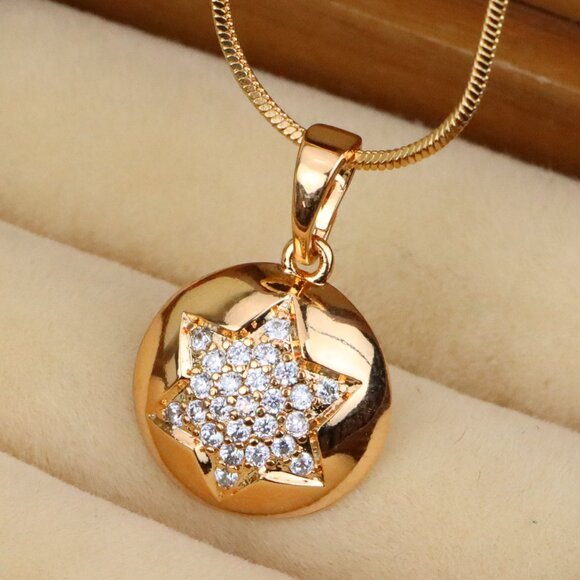 "Rose Gold Round Pendant with CZ Starburst – Dainty Modern Accent, XPPT1822 - Picture 1 of 13